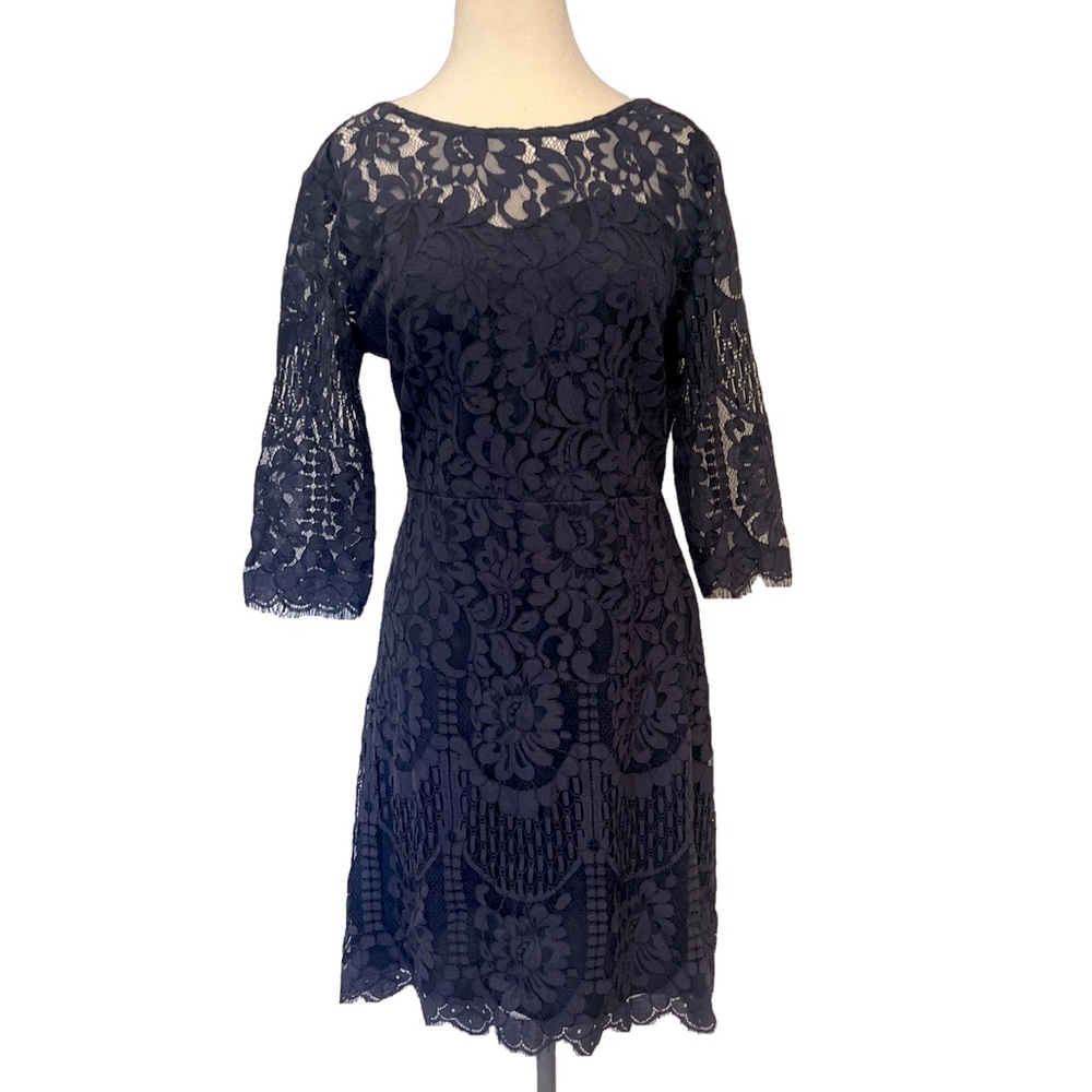 MSLG Women's Neck V-Back Floral Lace Cocktail Party A Line Dress -NWOT - Picture 3 of 6